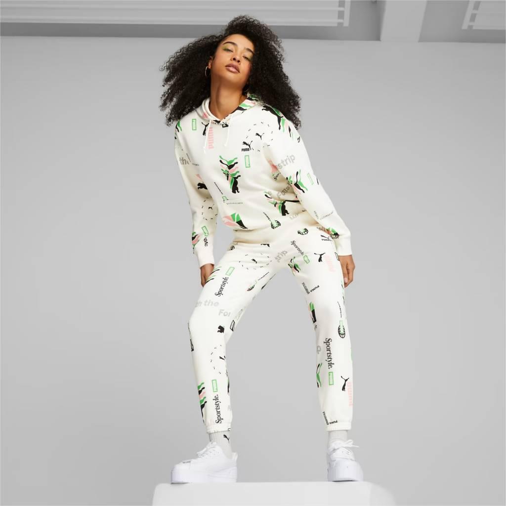 Pantalons Puma Modèle Classics Printed Womens Sweatpants Couleur Blanc 4/5