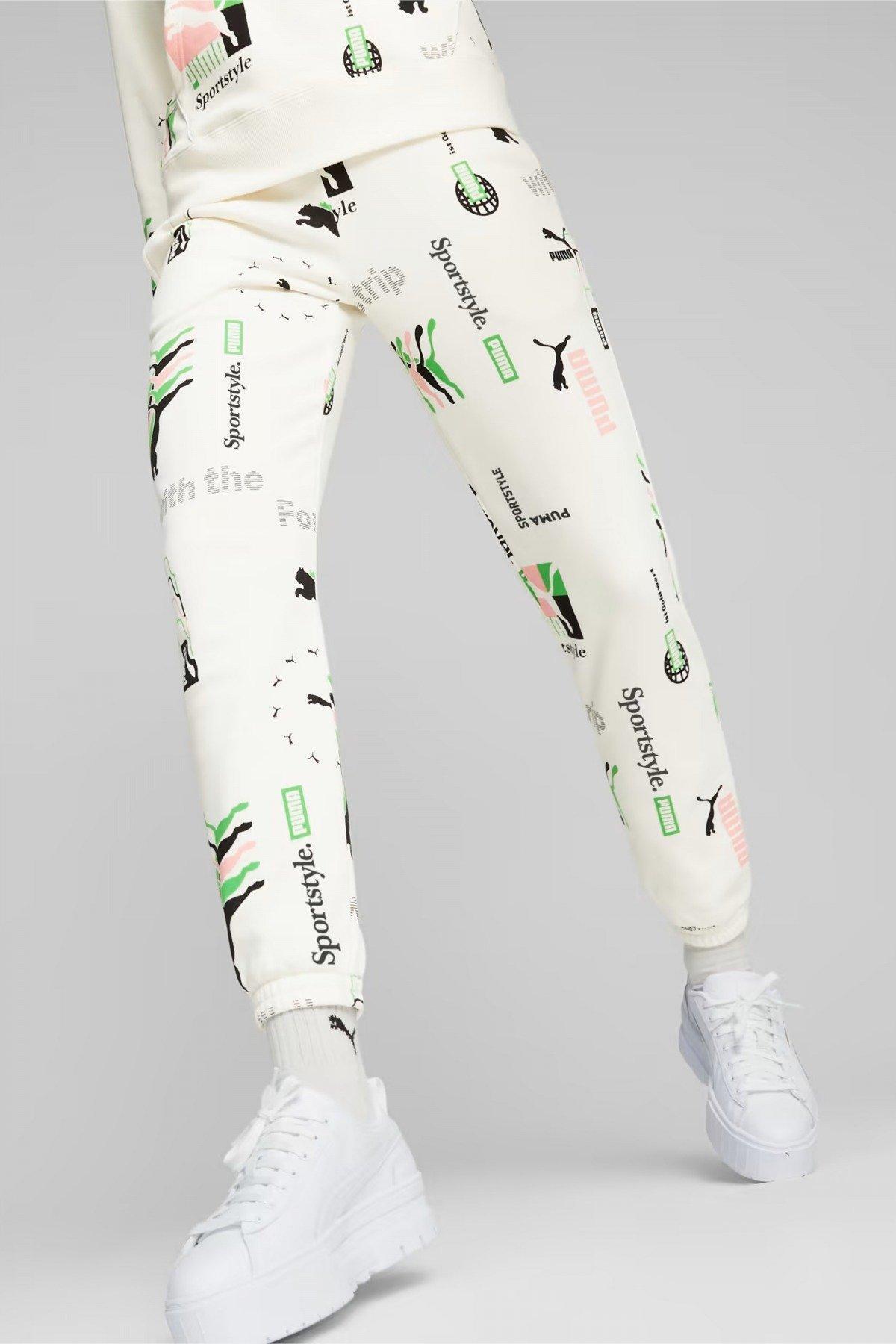 Pantalons Puma Modèle Classics Printed Womens Sweatpants Couleur Blanc 5/5
