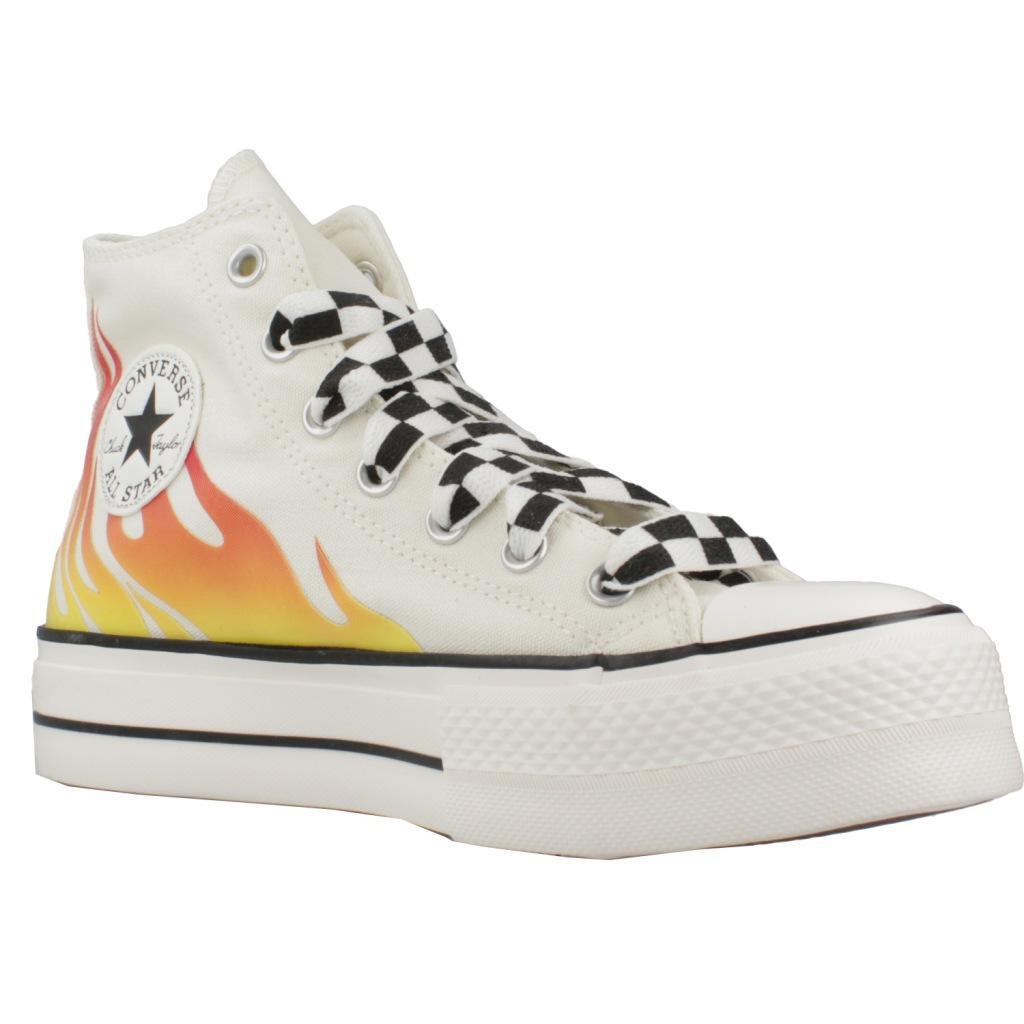 Baskets Converse Modèle Chuck Taylor All Star Lift Platform Flames Couleur Blanc 5/5