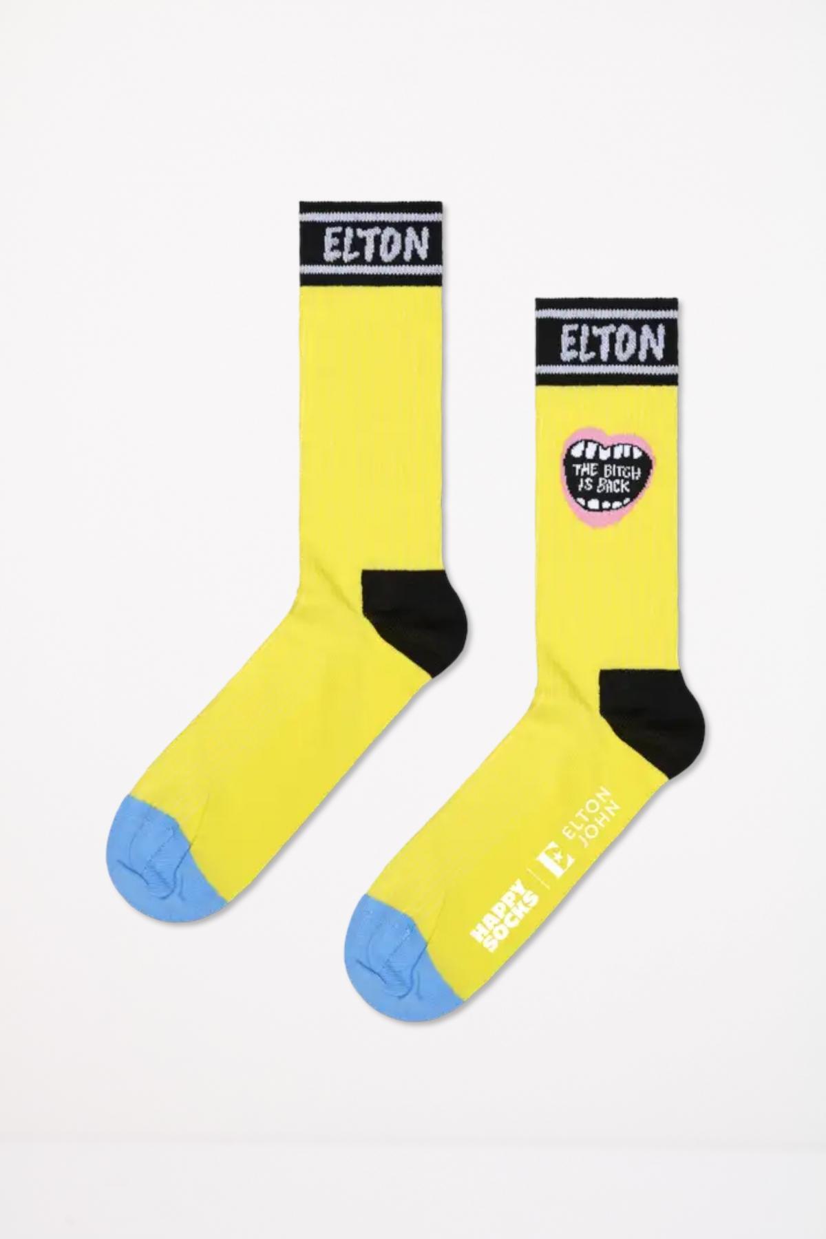 Meias Happy Socks Modelo The Bitch Is Back Cor Amarelo 3/4