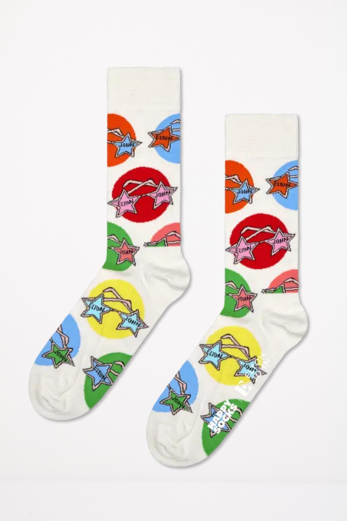 Meias Happy Socks Modelo Elton Glasses Cor Branco 3/4