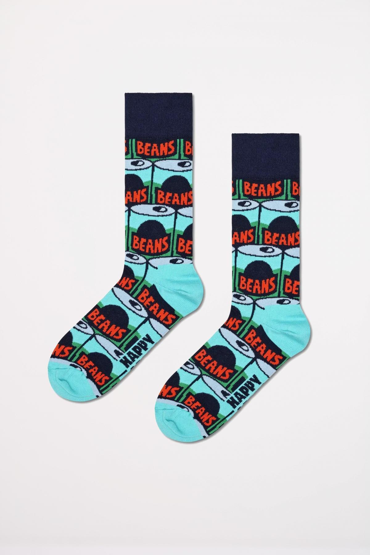 Meias Happy Socks Modelo Beans Sock Cor Azul 3/4