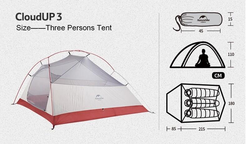Tienda de Campaña 3 personas Naturehike Naranja Cloud Up 3 Ultraligera 5/6