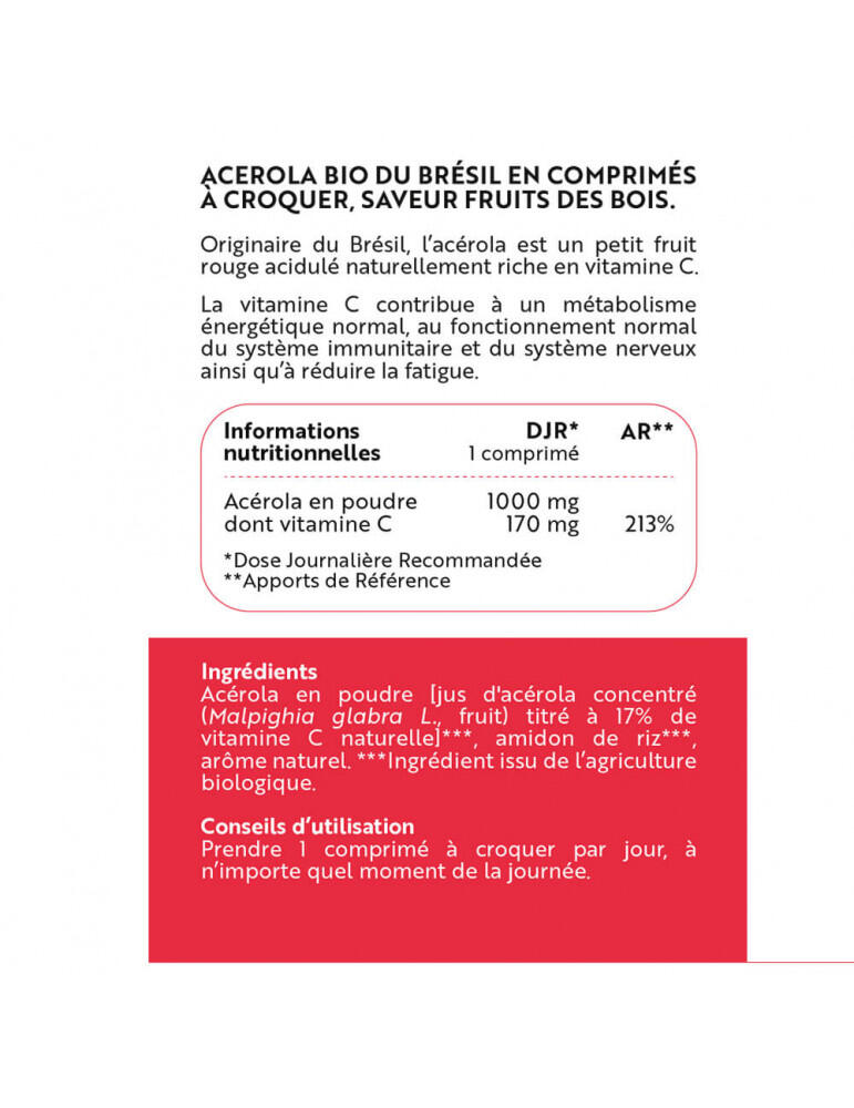 Vitamine C - Acérola Bio - 30 Comprimés 3/3
