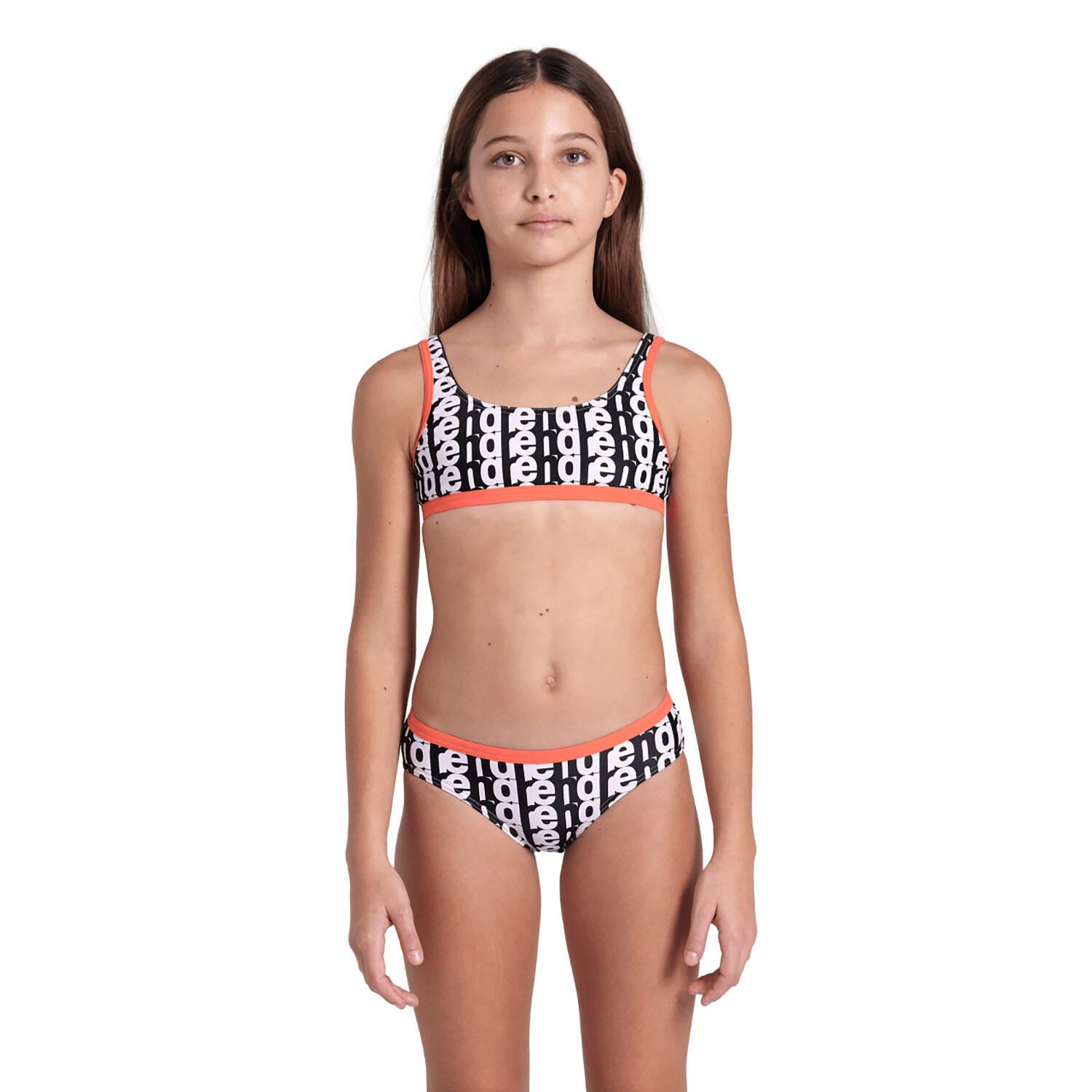 Arena - Maillot De Bain Deux-pièces Fille - Monogram Bikini Bralette - Maillot De Bain 2 Pièces - Blanc|orange - Decathlon