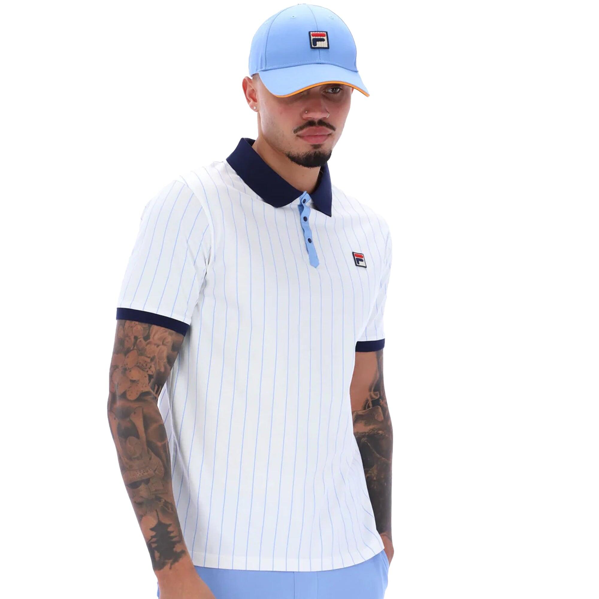 Fila BB1 Classic Striped Polo Shirt White/Fila Navy/Vista Blue 3/4