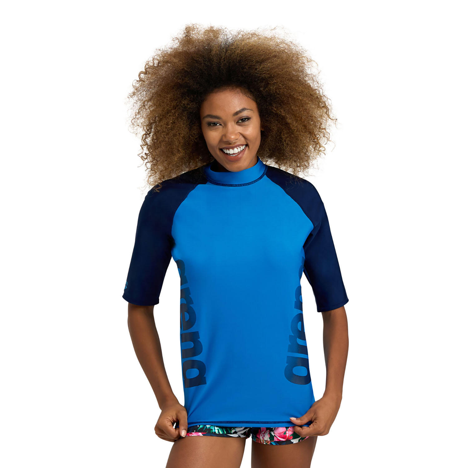 Arena - T-shirt De Plage Femme - Rash Vest S/s Graphic - Brassière De Bain - Bleu - S - Decathlon