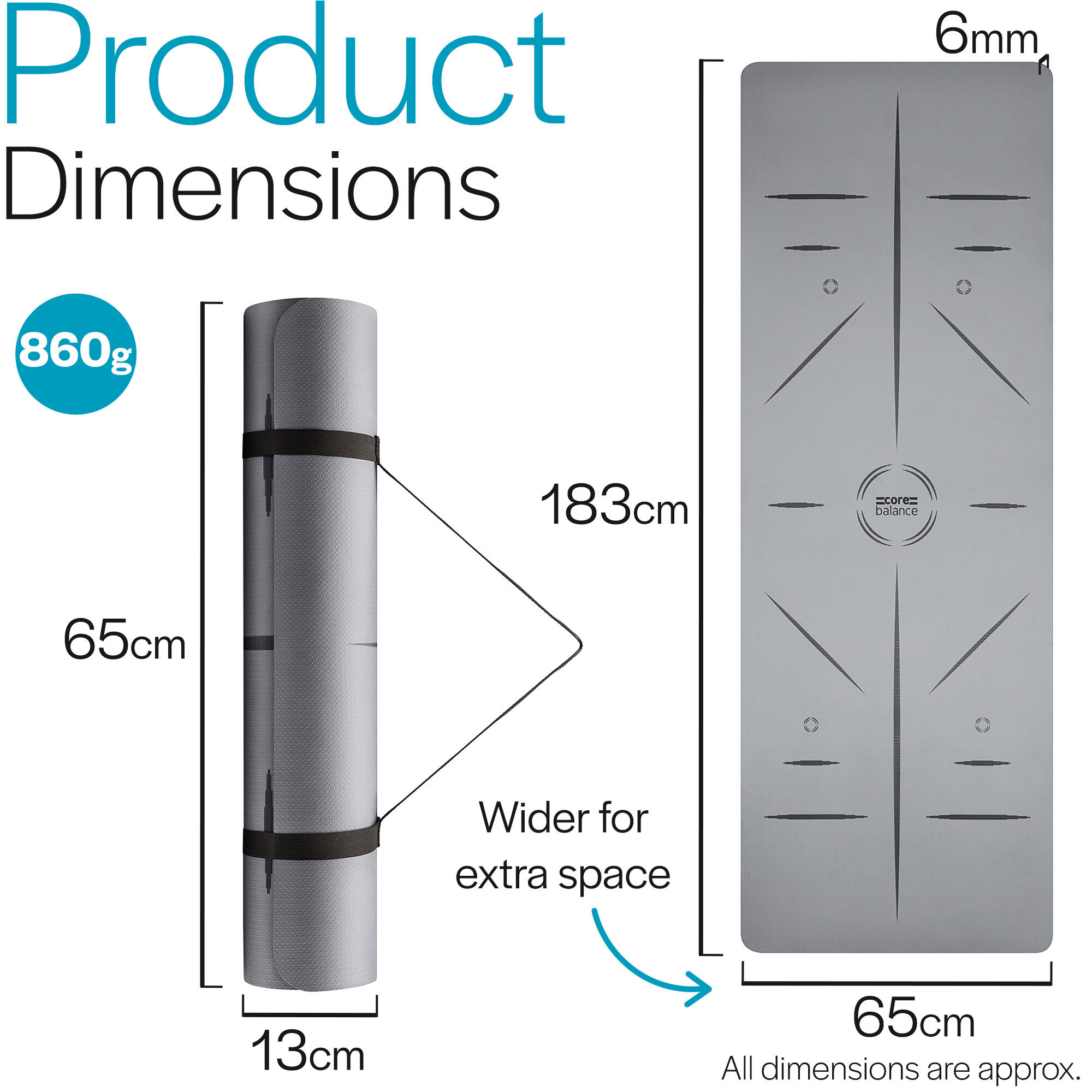 TPE Yoga Mat With Body Alignment Lines Non Slip Extra Wide 6mm Foam Core Balance 6/6