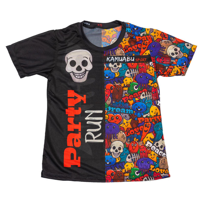 CAMISETA DE RUNNING #PARTYRUN para HOMBRE - KAMUABU color NEGRA 90grs