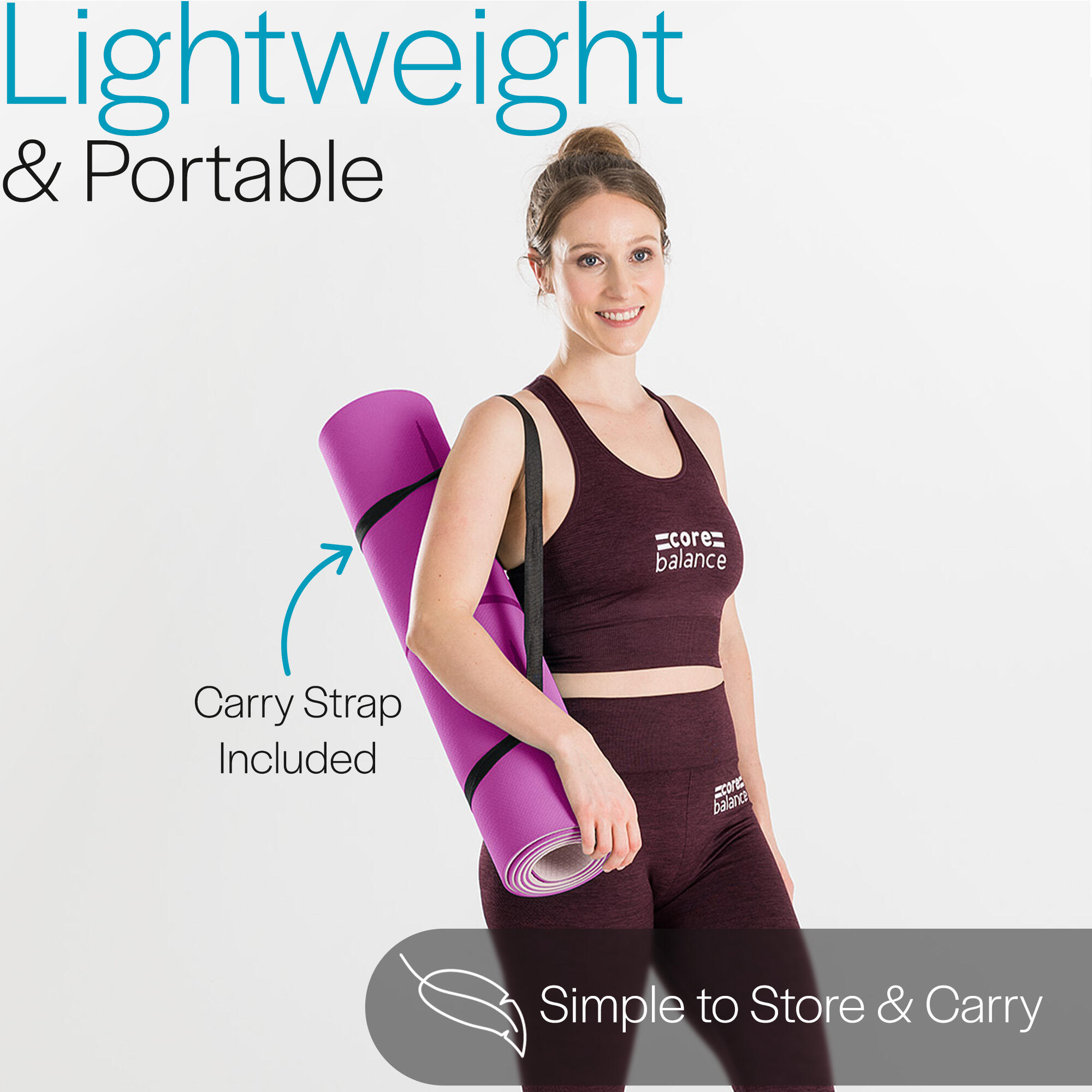 TPE Yoga Mat With Body Alignment Lines Non Slip Extra Wide 6mm Foam Core Balance 5/6