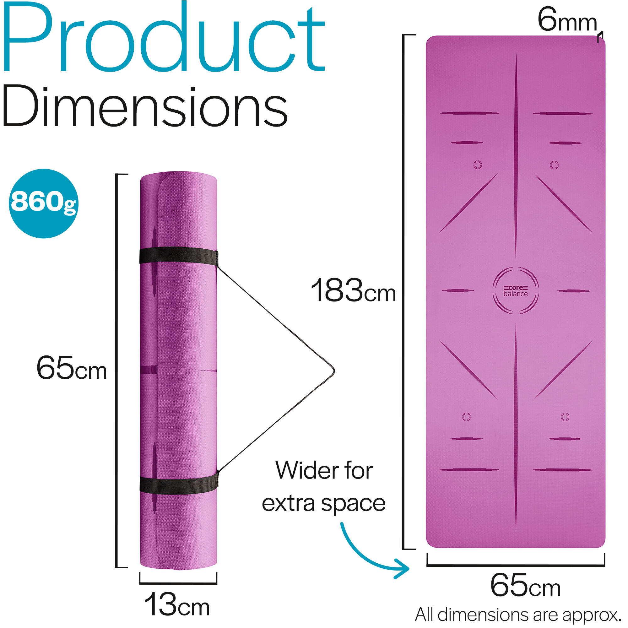 TPE Yoga Mat With Body Alignment Lines Non Slip Extra Wide 6mm Foam Core Balance 6/6