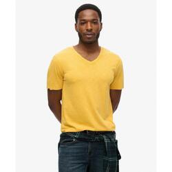 T-shirt à col en V en coton slub à manches courtes