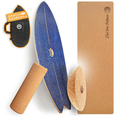 Balanceboard OCEAN ROCKER Blue XL Set | Korkrolle + Korkmatte + Plank Ball