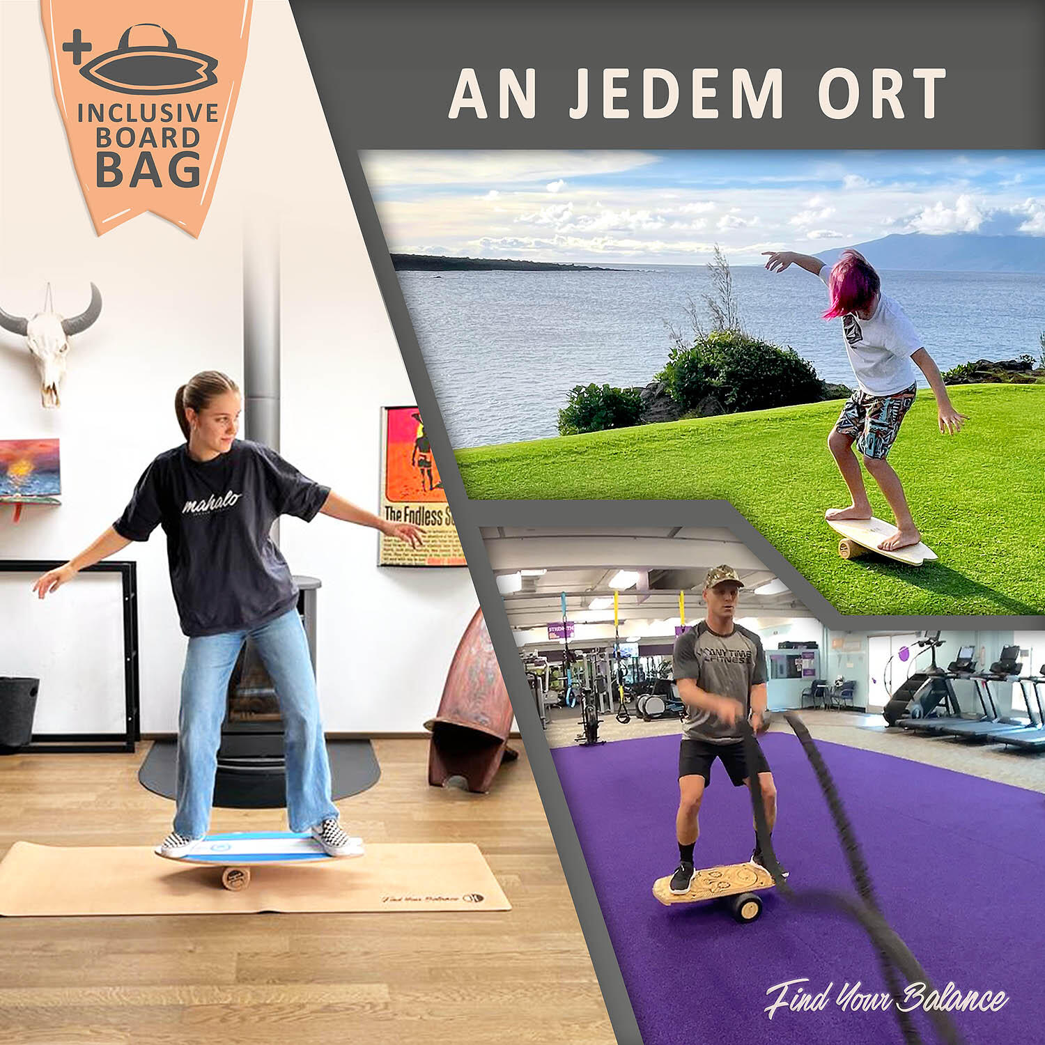Balanceboard OCEAN ROCKER Blue XL Set | Korkrolle + Korkmatte + Plank Ball 7/7