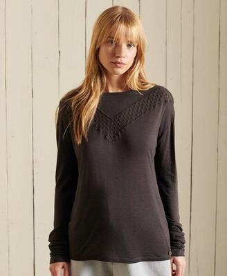 Top van jersey met lange mouwen en kanten rock lace