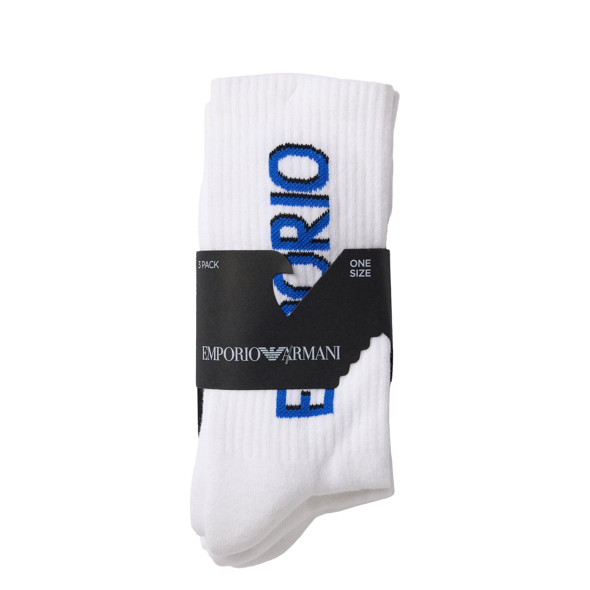 3 Pack Blue Logo Sport Socks White/White/White 3/3