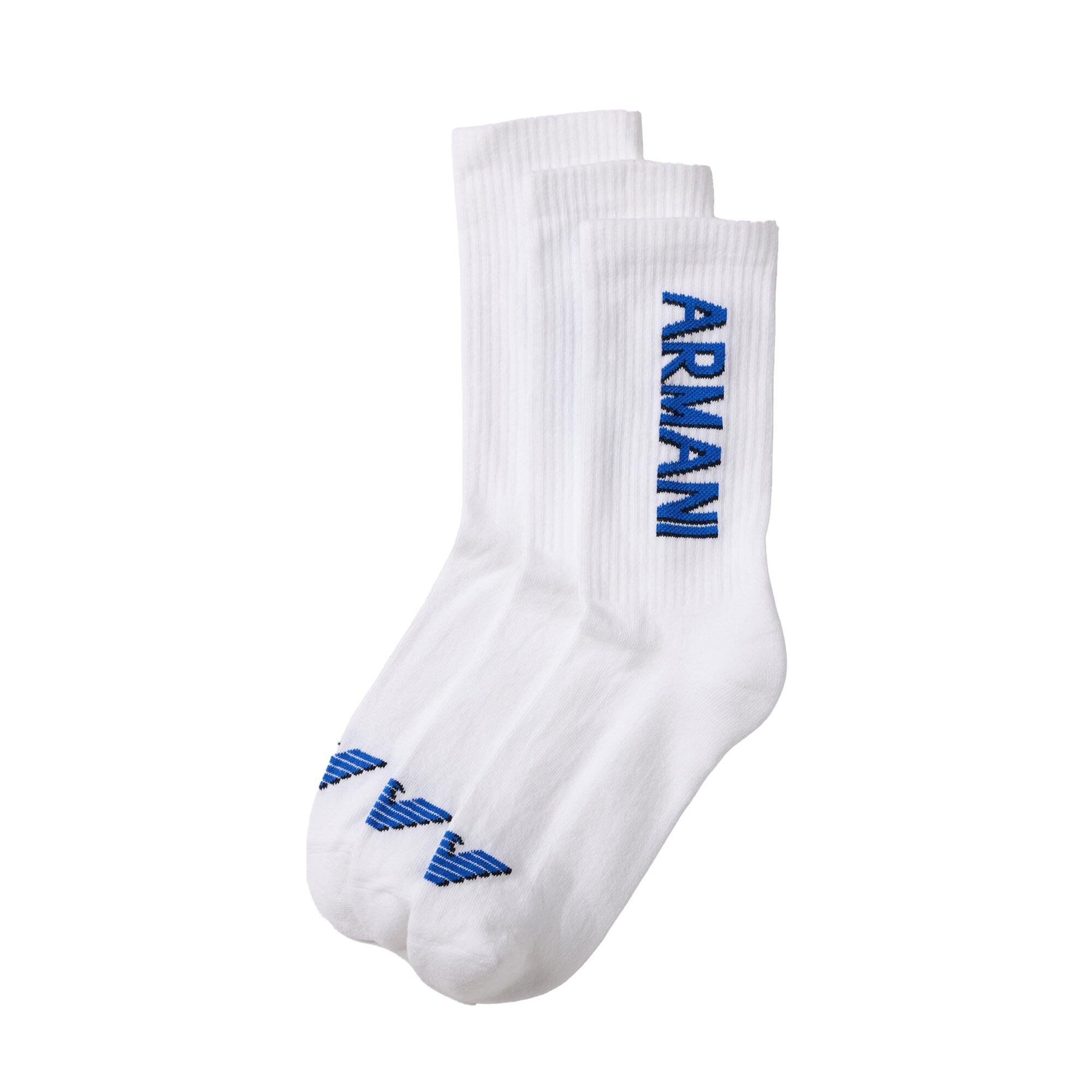 3 Pack Blue Logo Sport Socks White/White/White 1/3