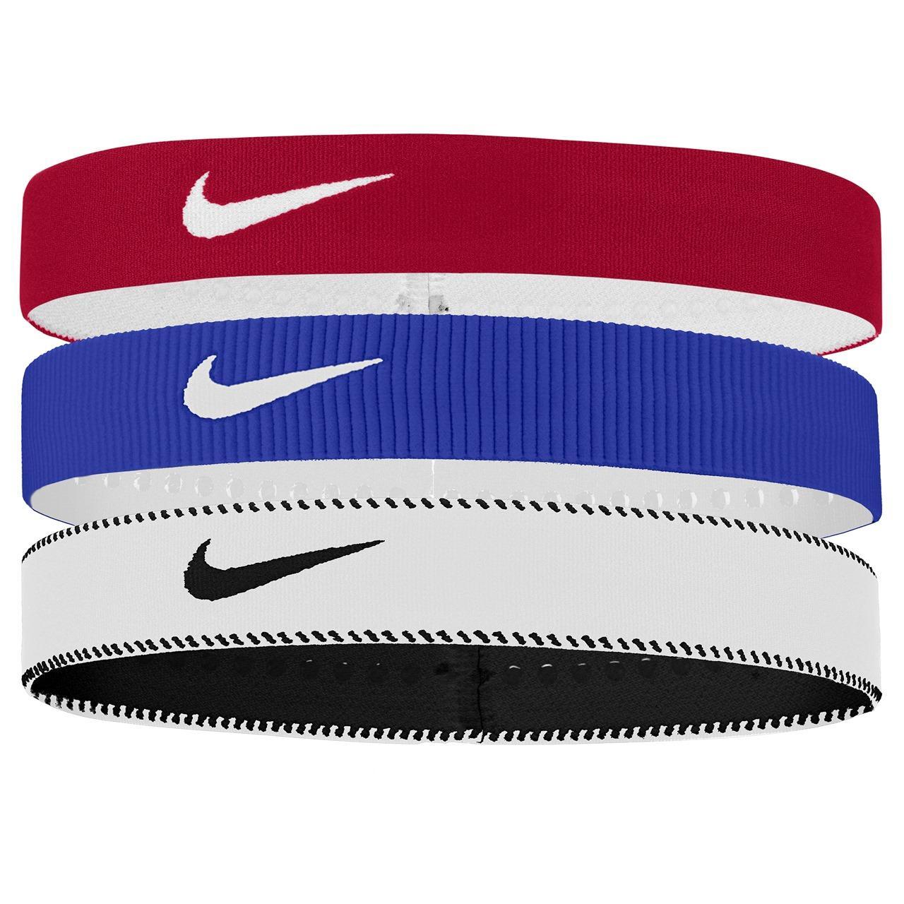 NIKE Classic Flexible Wide Band Headband (Pack of 3) (Red/Blue/White)