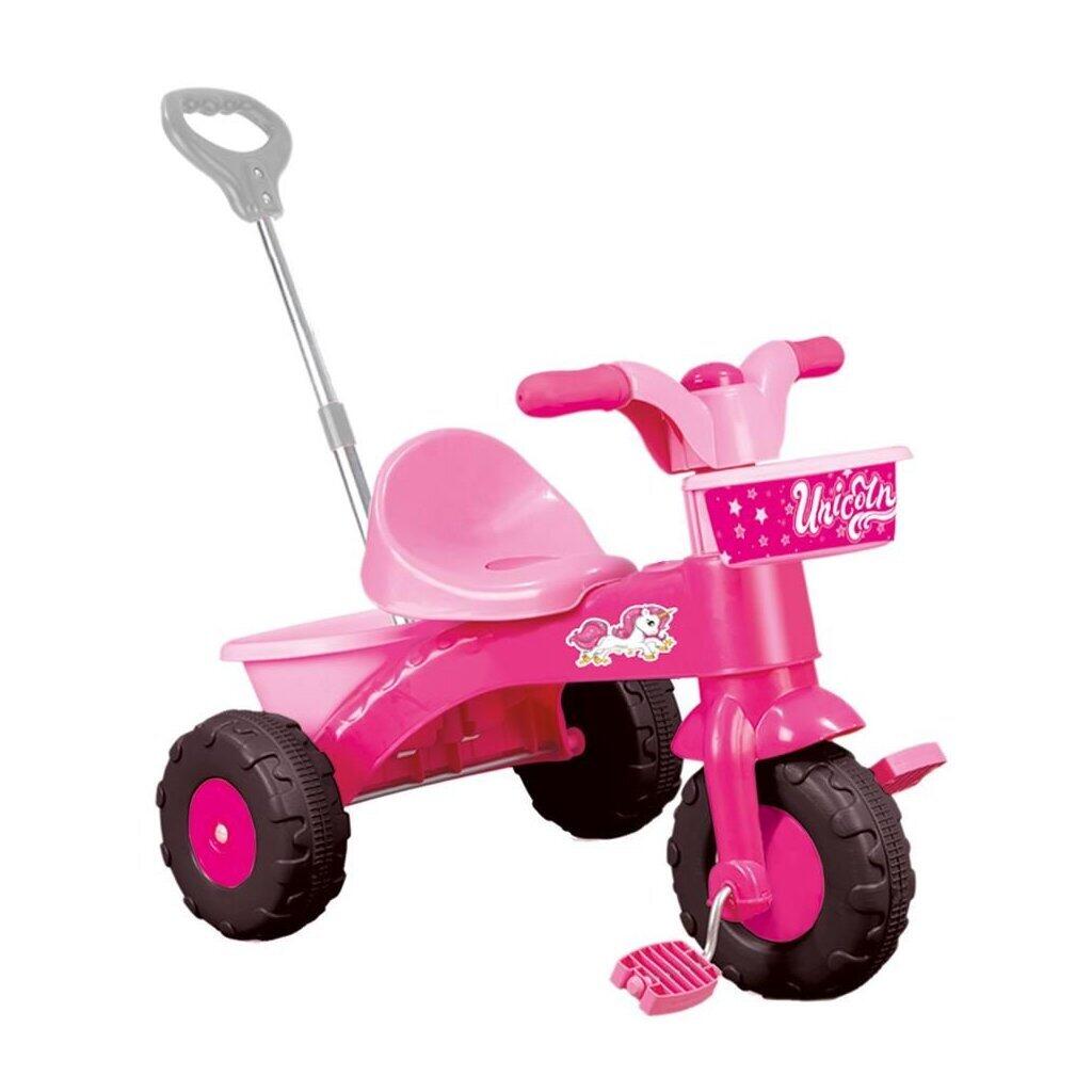 OLMO Dolu Roze Eenhoorn Driewieler met Duwstang voor Kinderen