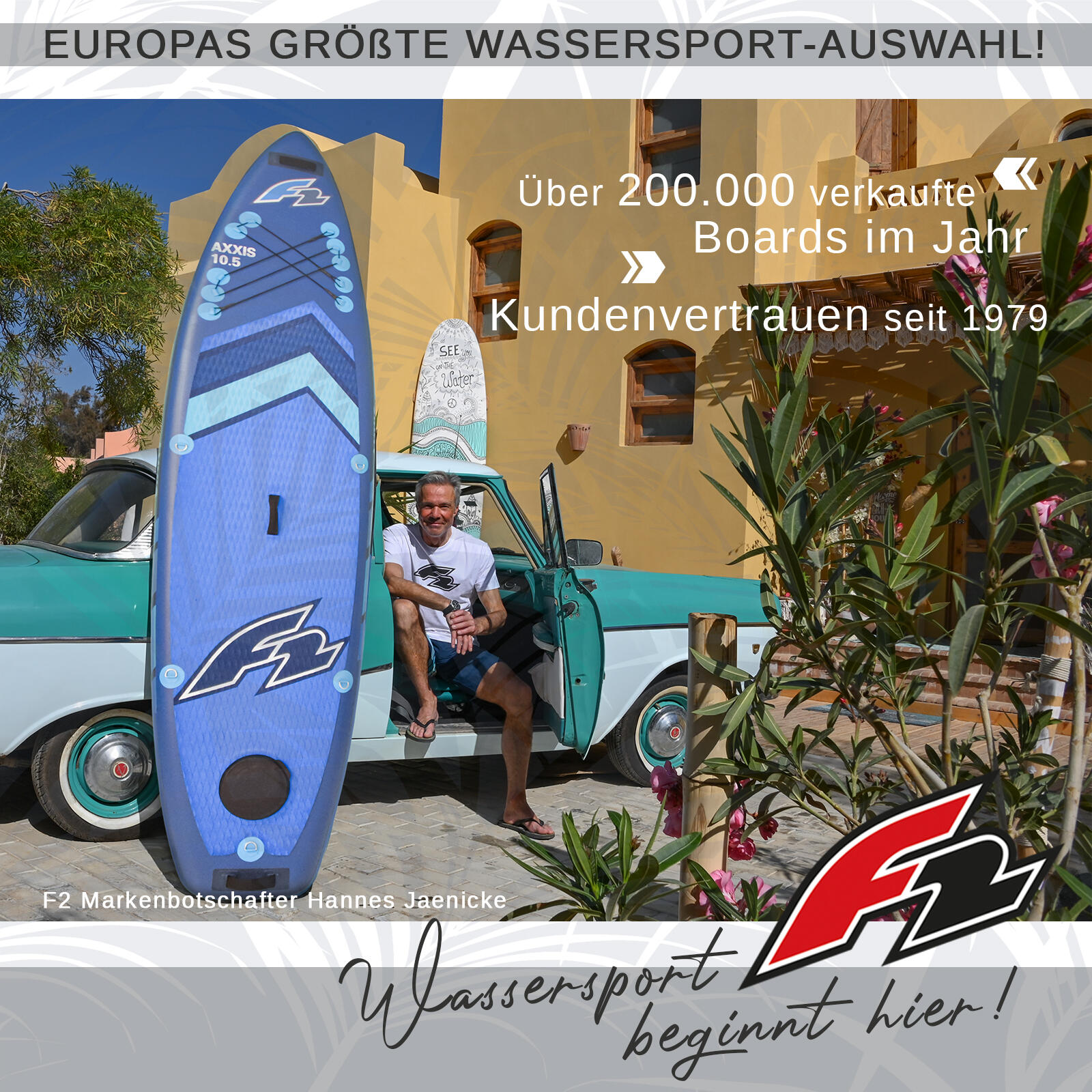 F2 Marken Stand Up Paddle Board Ocean Blau SUP 10'5 320cm + Basic Zubehör Paket 5/5