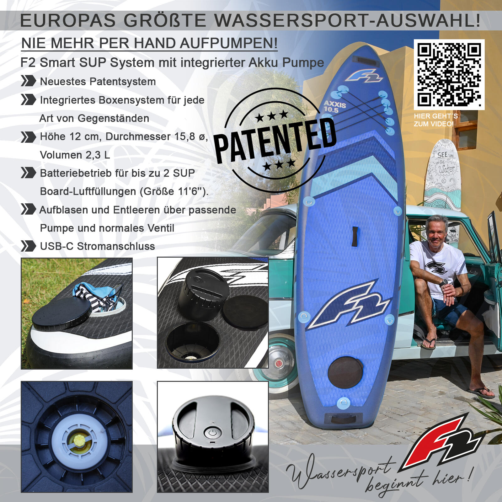 F2  Stand up Paddle Board SECTOR SMART SUP mit E-Pumpe 10,5  Blau 3/7