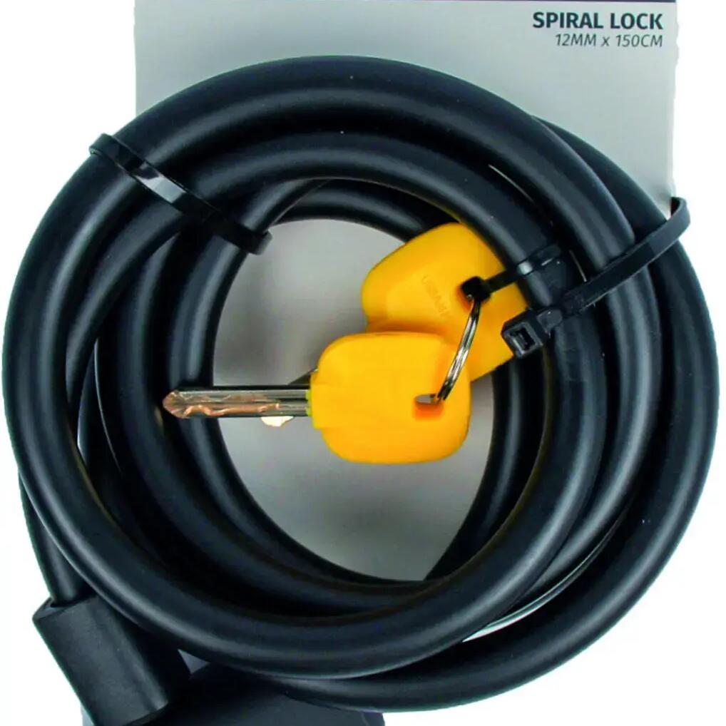 Urbanproof 12mm x 150cm Black Spiral Lock for Bicycles