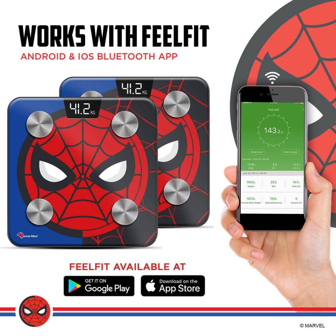 PowerMax X Marvel BCA-145 Spider-Man Edition Digital Bathroom Weight Scale for Human Fitness Body Weight with Max Weighing Capacity 180kg, LED Display, Tempered Glass, Mobile App and Body Fat Analyzer -  5