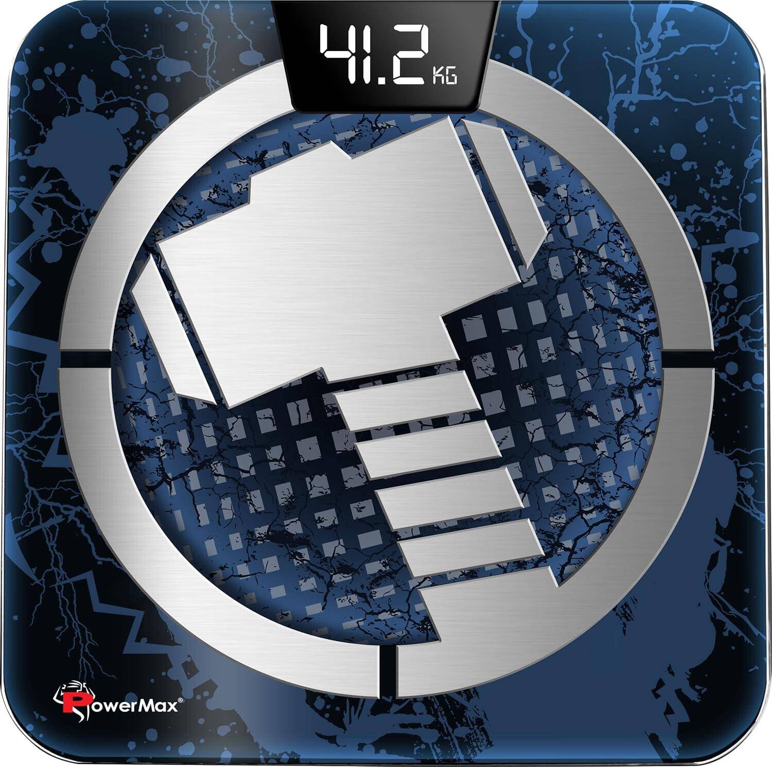 PowerMax X Marvel BCA-140 Thor Edition Digital Bathroom BMI Weight Scale for Human Fitness Body Weight with Max Weighing Capacity 180kg, LED Display, Tempered Glass, Mobile App and Body Fat Analyzer