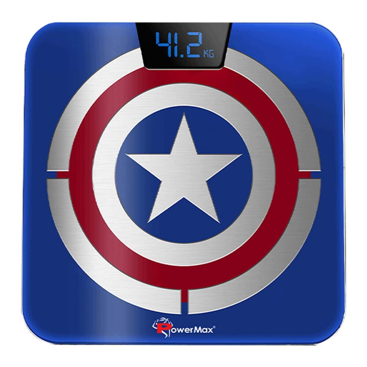PowerMax X Marvel BCA-140 Marvel Edition Captain America Series Digital Weight Machine for Human Body - High Accuracy Bathroom Weighing Scale with Step-on Technology & Super Durable 6mm Tempered Glass -  1