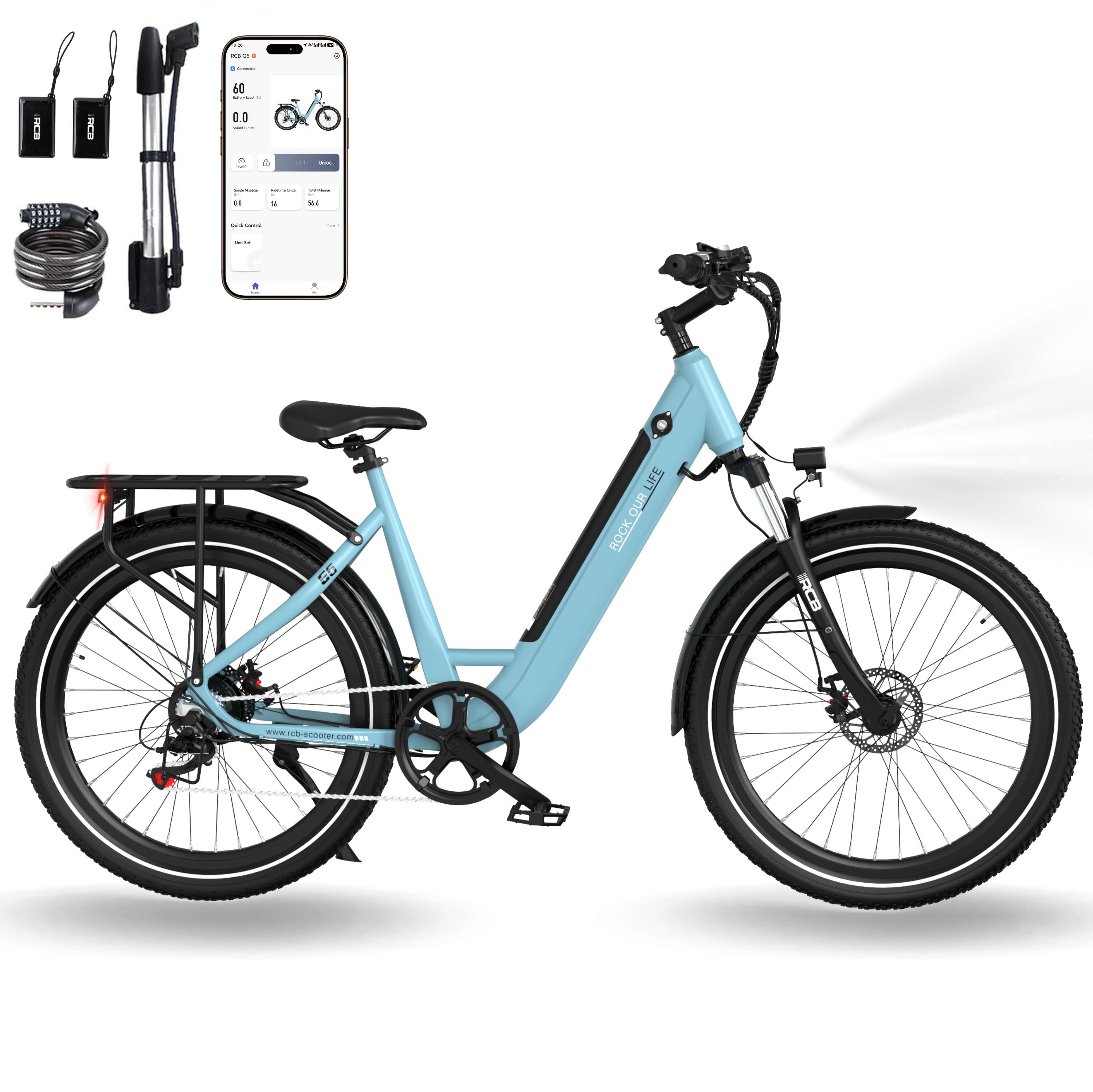 RCB Electric City Bikes G6, E-bikes 27.5",APP&NFC,BLUE
