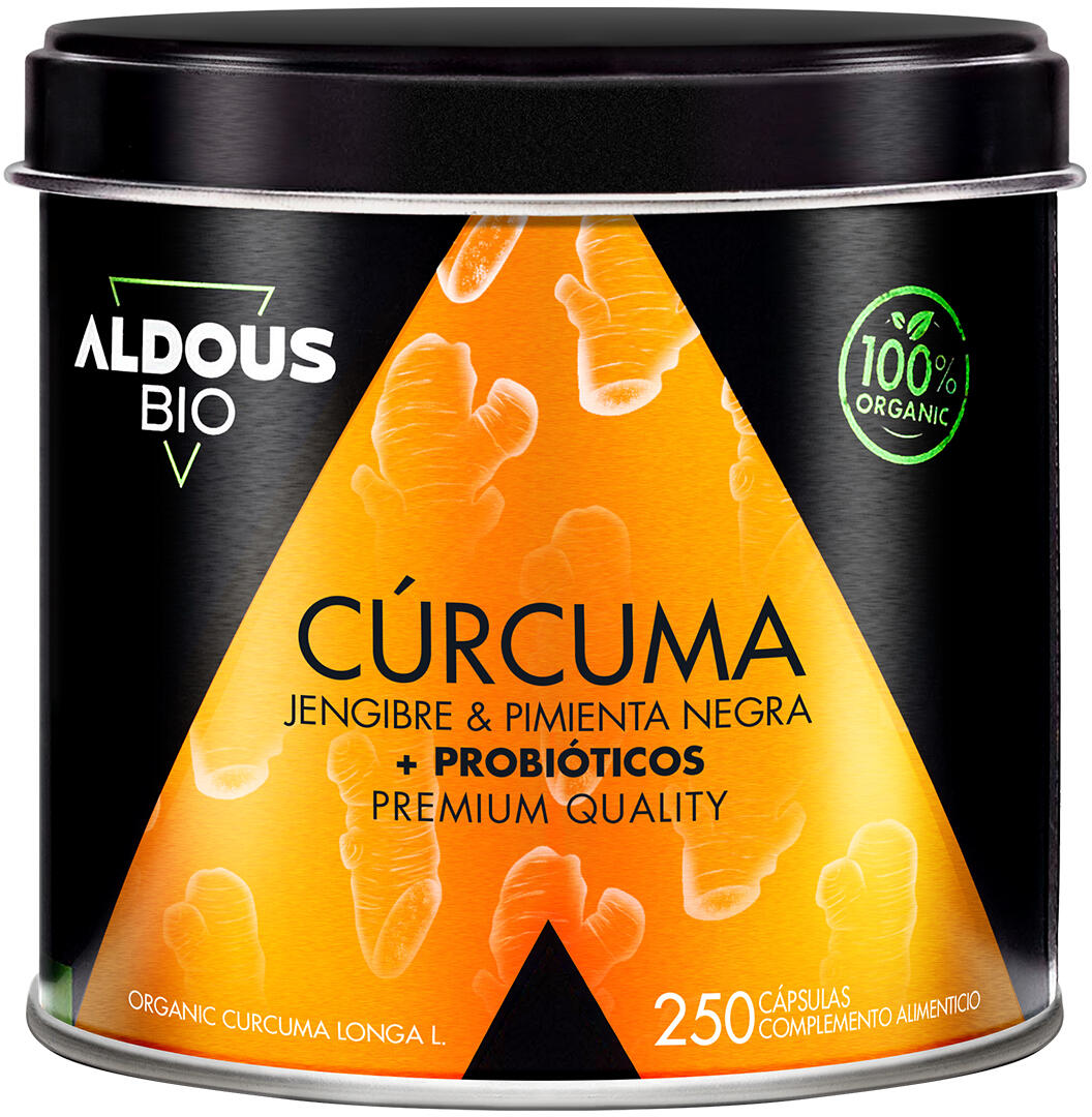 ALDOUS BIO Curcuma con Zenzero, Pepe Nero e Probiotici - 250 capsule