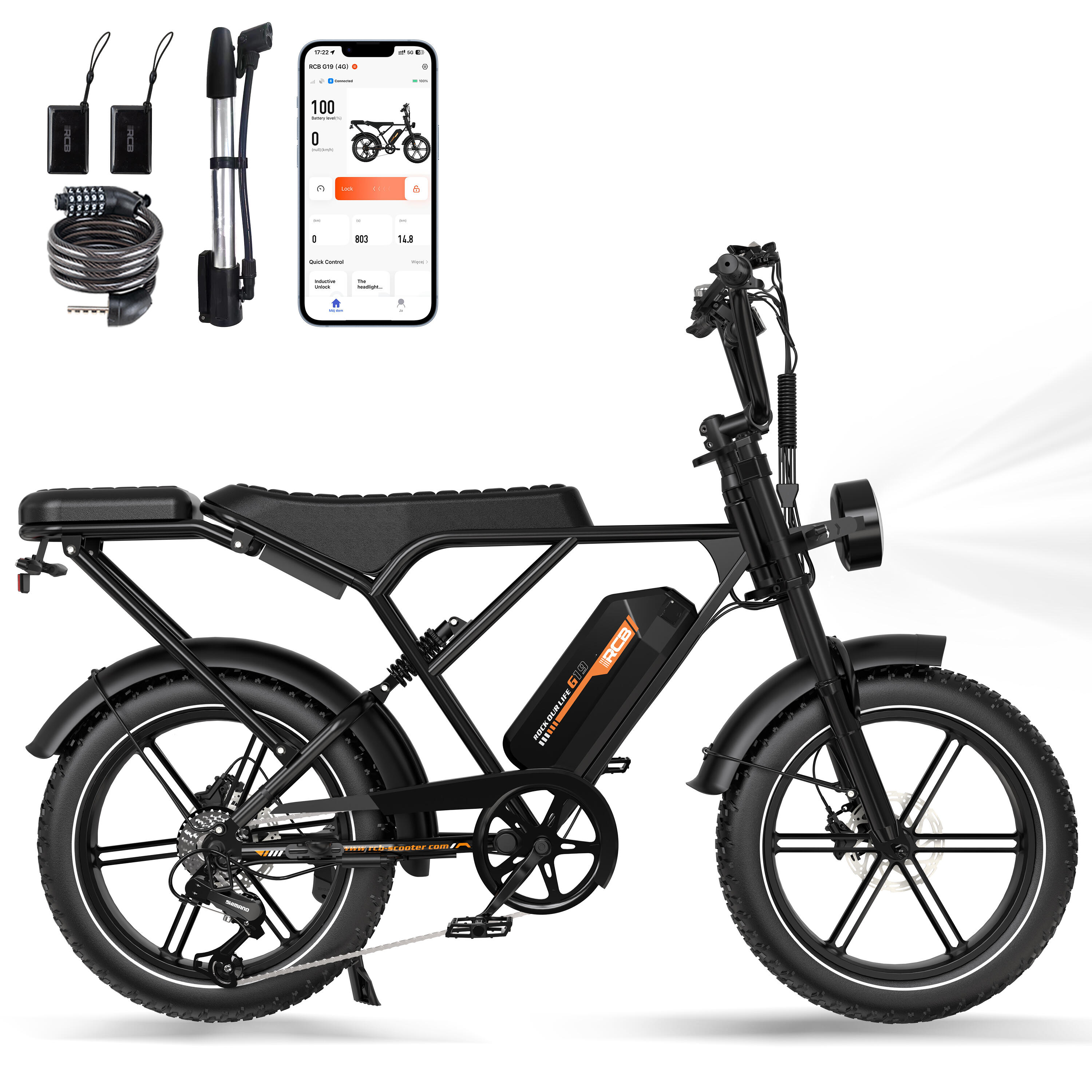 Rower Elektryczny Pełne Zawieszenie 20×4.0" Szerokie Opony, 60-90km, RCB-G19