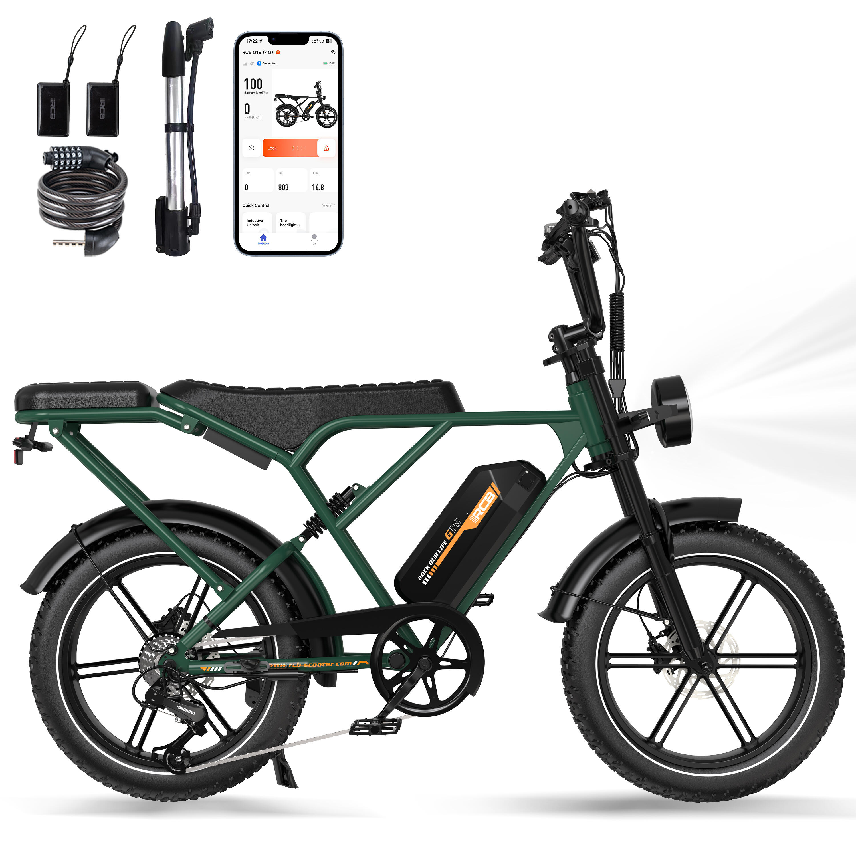RCB Bicicleta Eléctrica Suspensión Total 20×4.0" Neumáticos Anchos, 60-90km, RCB-G19