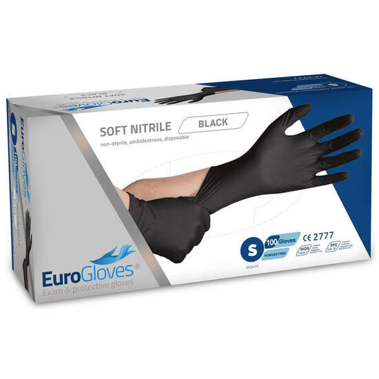 Guanti nitrile Eurogloves S neri 100 pezzi.