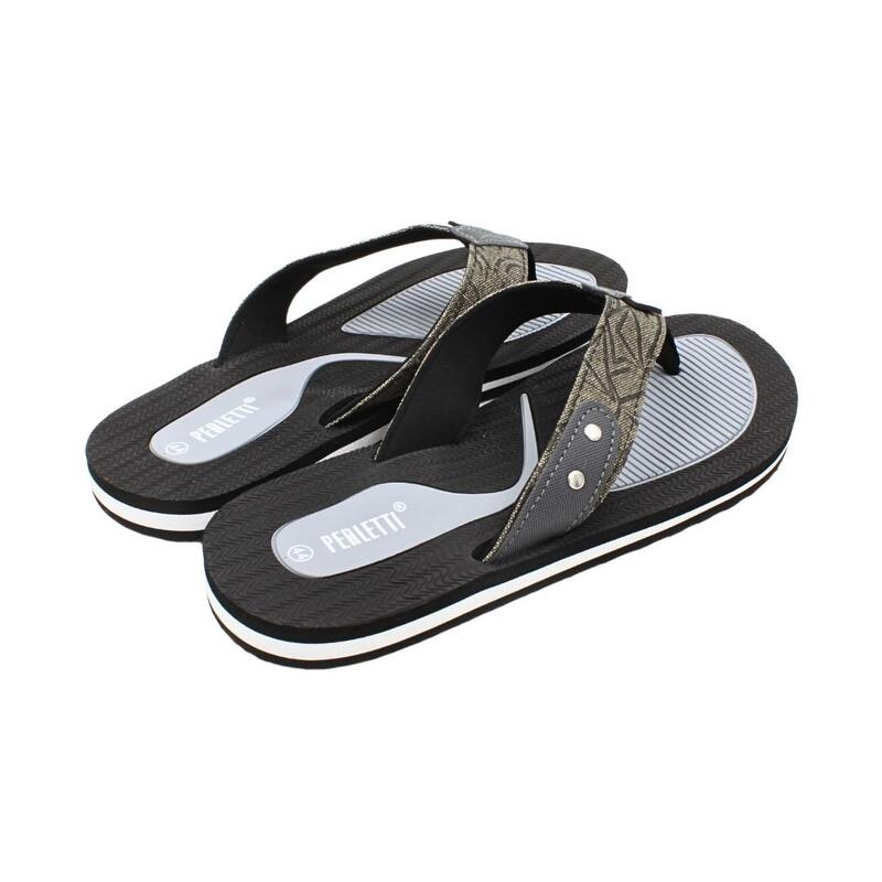 Șlapi flip-flop bărbați, Perletti, negru cu gri, 43 EU