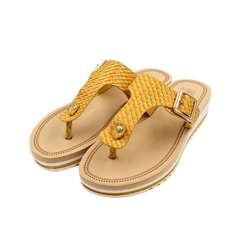 Papuci de Damă Perletti – Flip-Flop 4cm, platformă și textură împletită, 41 EU