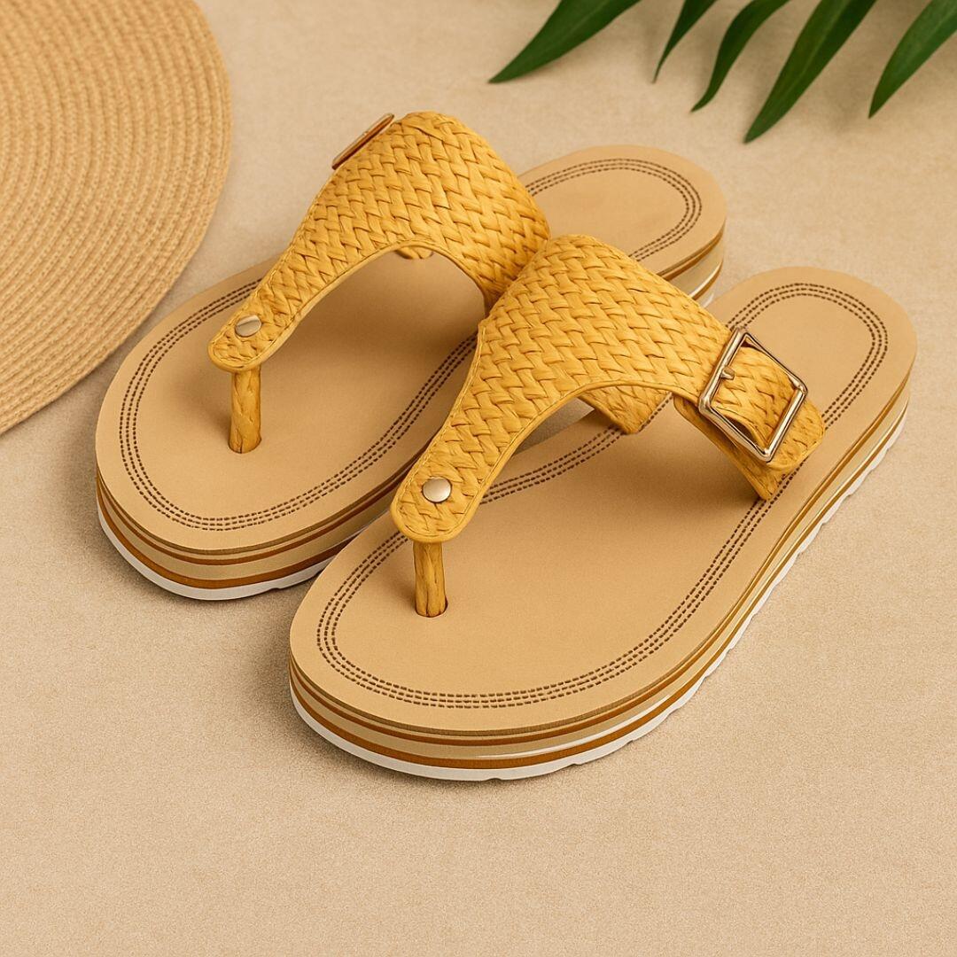 Papuci de Damă Perletti – Flip-Flop 4cm, platformă și textură împletită, 41 EU