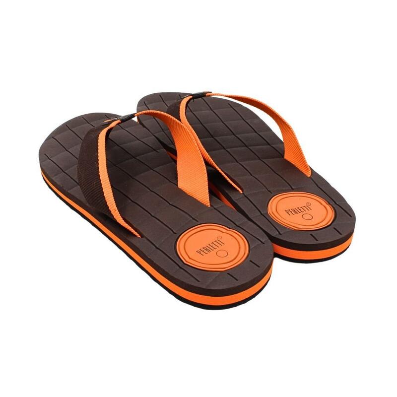 Șlapi flip-flop bărbați, Perletti, maro cu portocaliu, 43 EU