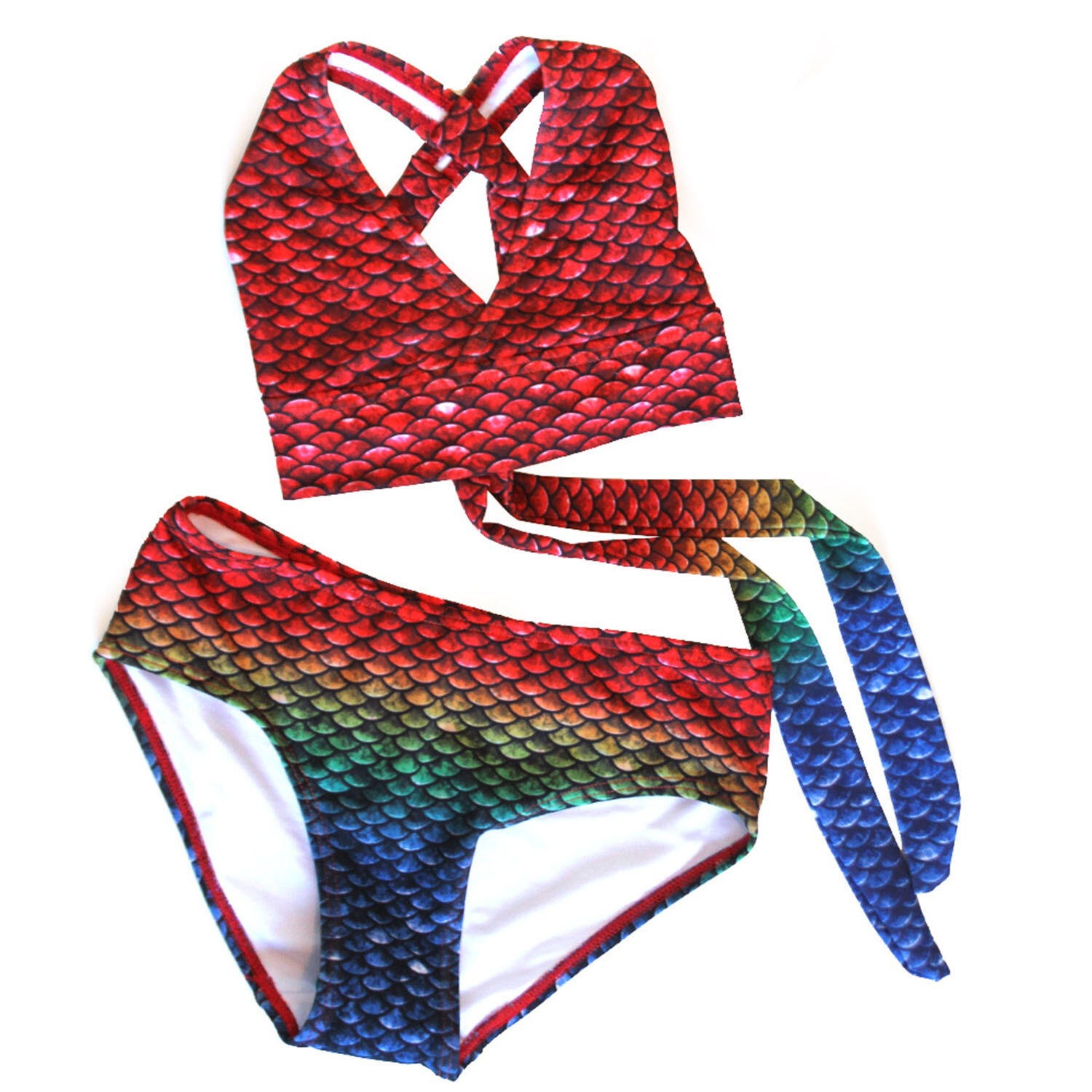 Sun Tails - Bikini Sirene Seven Seas Jl Écailles Rouge Pour Filles - Maillot De Bain 2 Pièces (bikini) - Multicolore|rouge - Decathlon