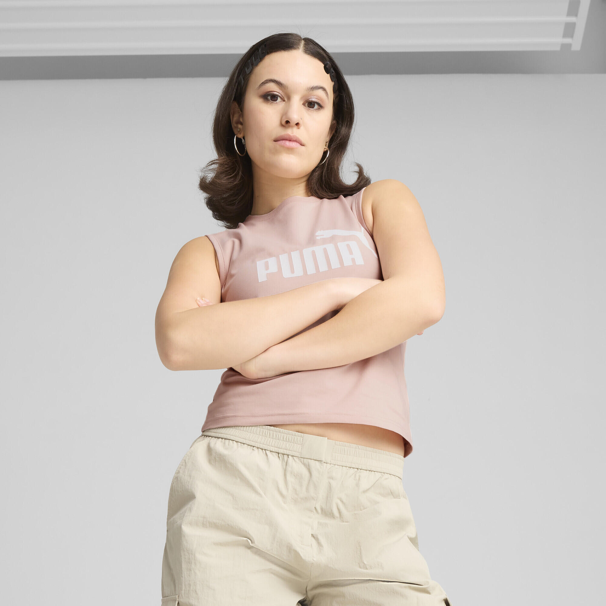 Tank top aderente con logo ESS N. 1 da donna PUMA Rose Quartz Pink 2/7