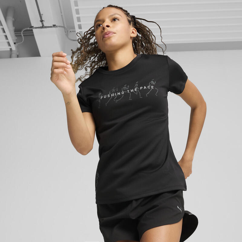 Damska koszulka do biegania z grafiką i napisem PUMA Black Q2