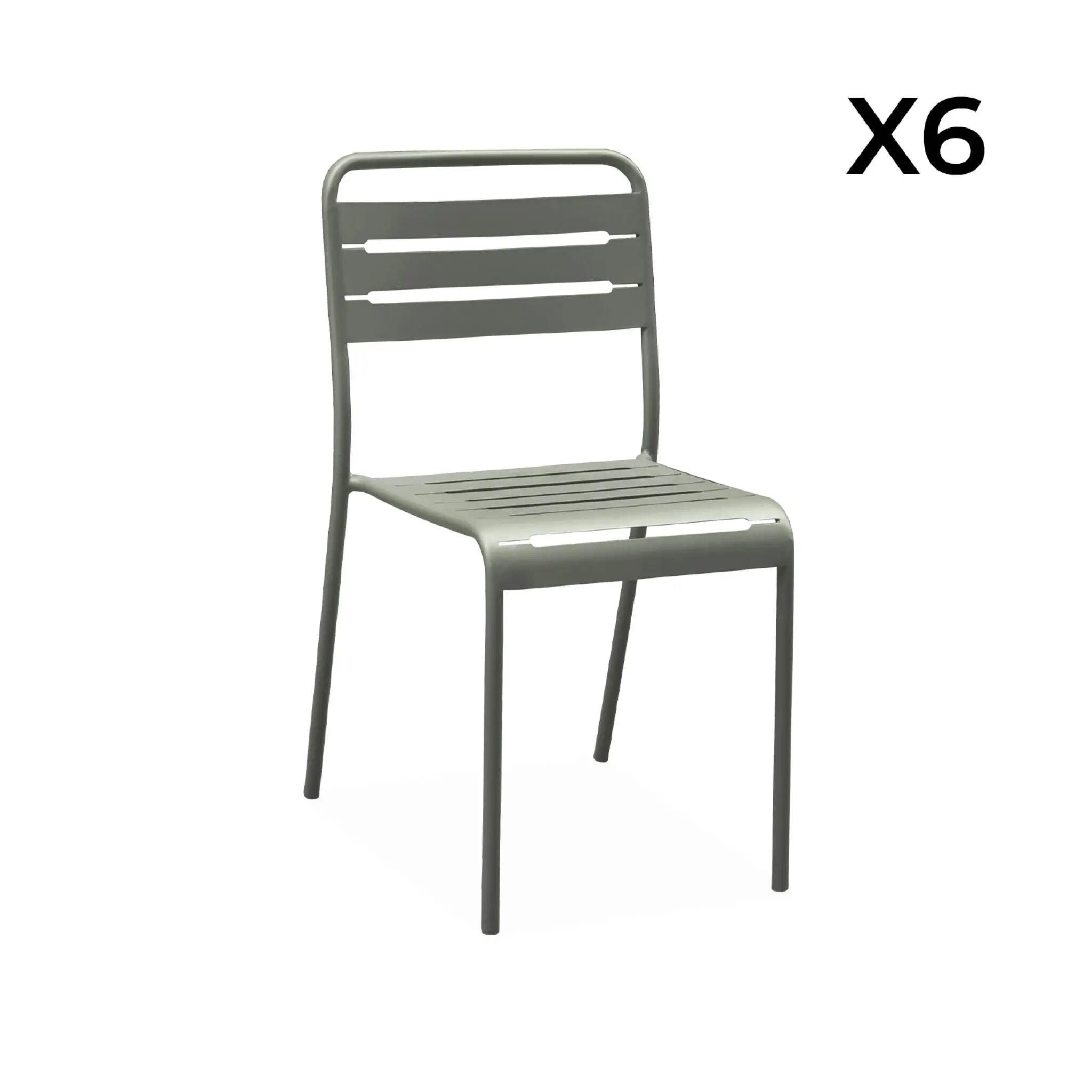 Mesa de jardim dobrável de metal com 6 cadeiras, Verde caqui 4/6