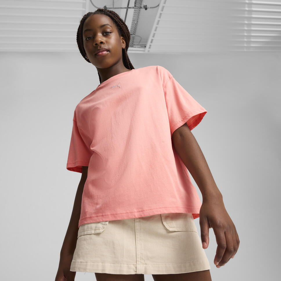 Młodzieżowa koszulka Essentials Boxy PUMA Pink Fruit
