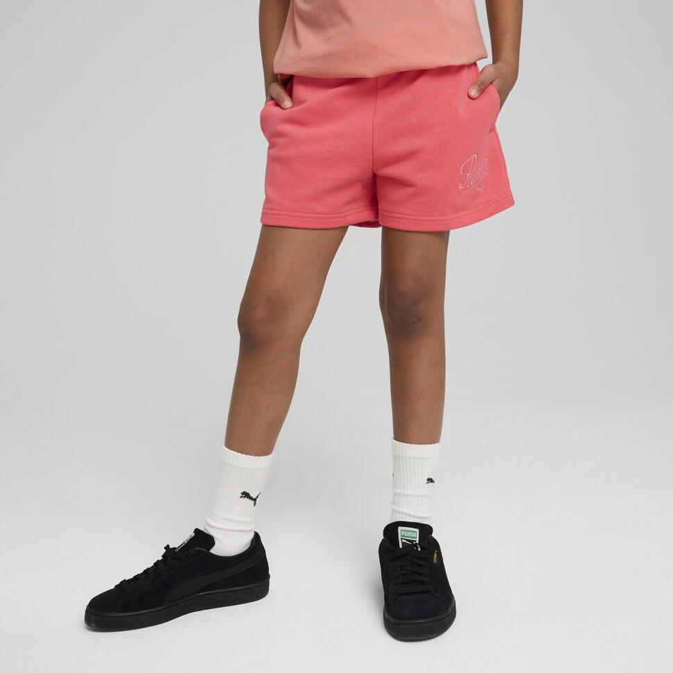 Młodzieżowe szorty Essentials Script PUMA Peach Frost Red