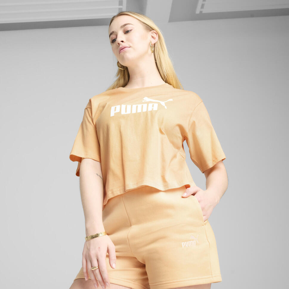 Damska luźna koszulka z logo NO.1 ESS Cropped PUMA Almost Apricot Orange