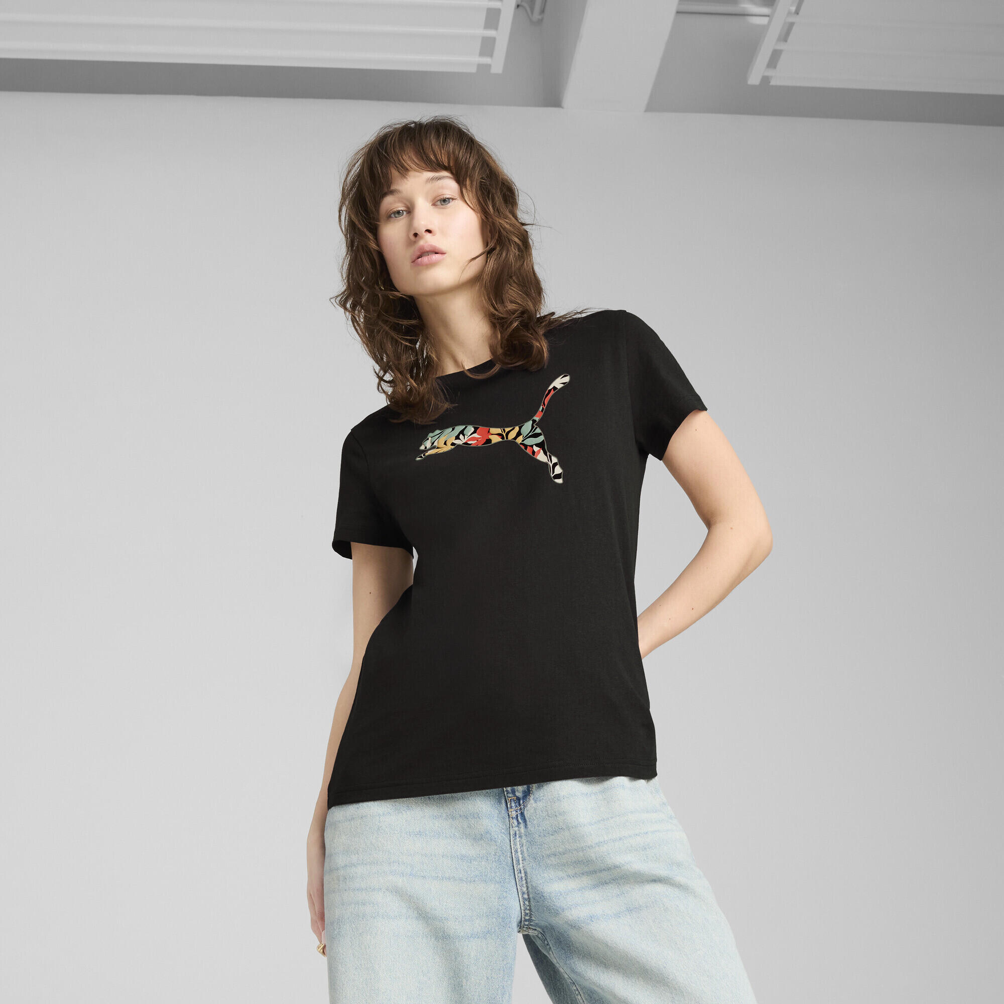 GRAPHICS Floral Cat Logo T-Shirt Damen PUMA Black 2/7