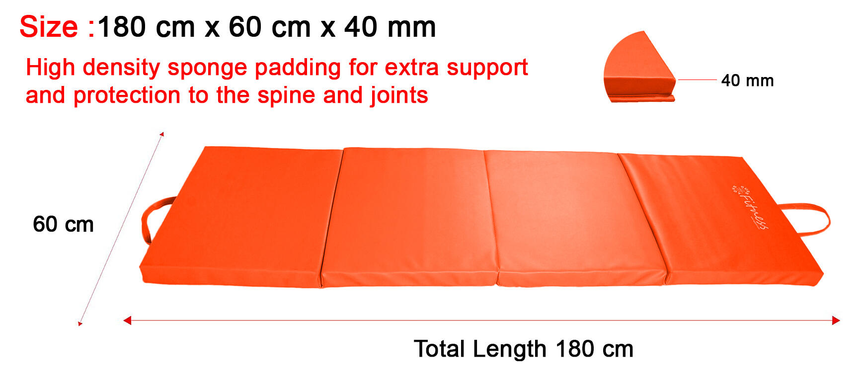 Sure Shot Fitness Four-Fold 6ft x 2ft Mat 40mm Orange 4/5