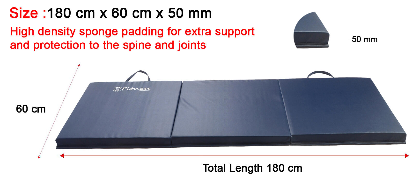 Sure Shot Fitness Tri-Fold 6ft X 2ft Mat Navy 4/4