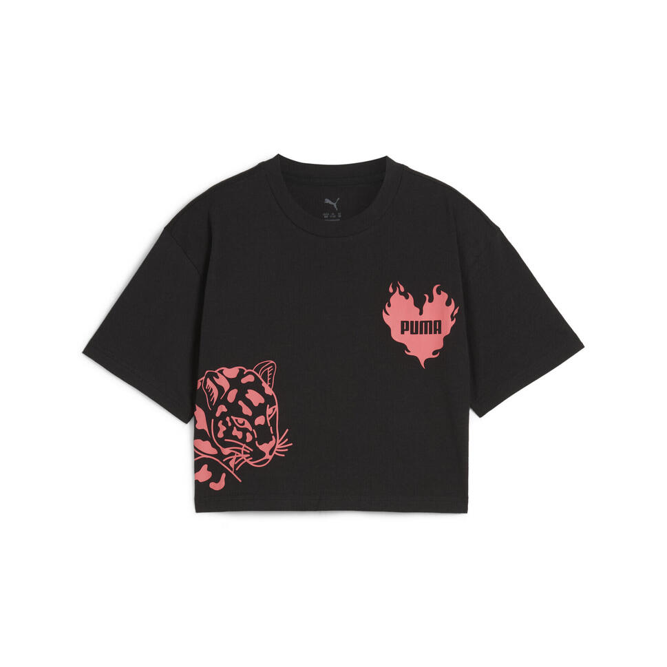 Młodzieżowa koszulka Essentials o krótkiej długości z grafiką PUMA Black