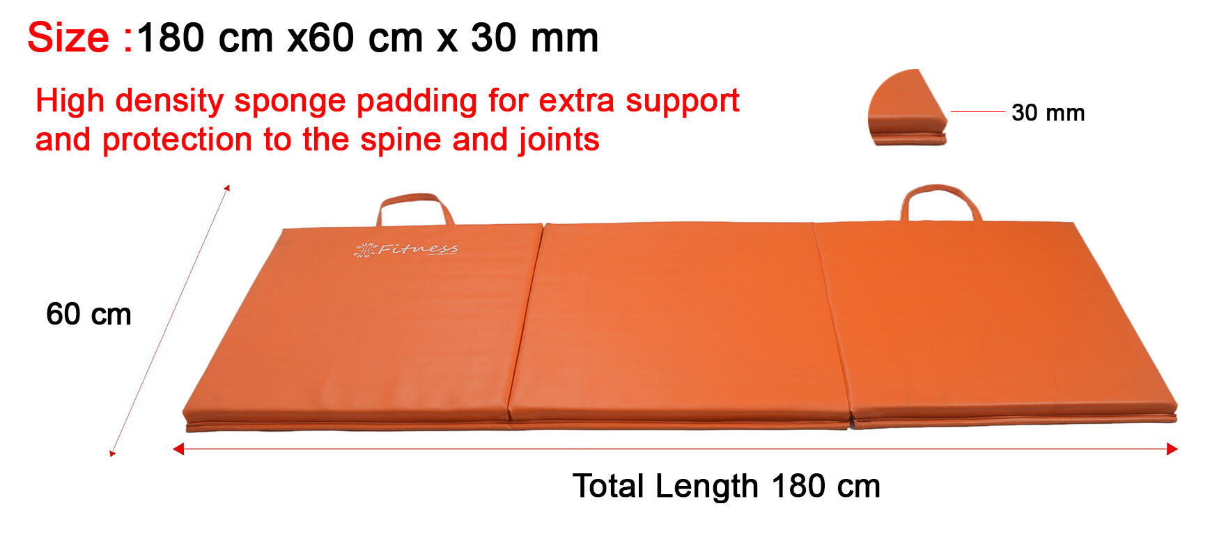 Sure Shot Fitness Tri-Fold 6ft X 2ft Mat Orange 4/4